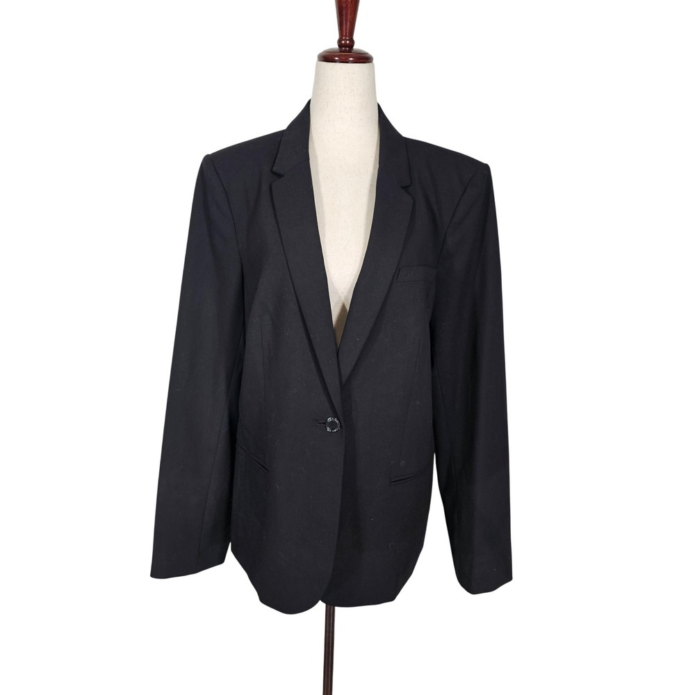 Calvin Klein Blazer Womens 14 Black One Button Suit Jacket Career Stretch Lined